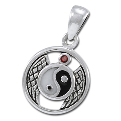 Yin Yang Vedhæng Med Rød Granat - Ukæde