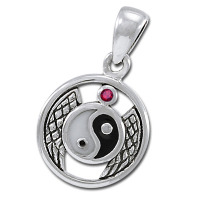 Yin Yang Vedhæng med Rubin - Spirituelt Smykke på Udsalg