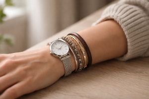 Sådan stacker du armbånd: proportioner, materialer, komfort og færre ridser
