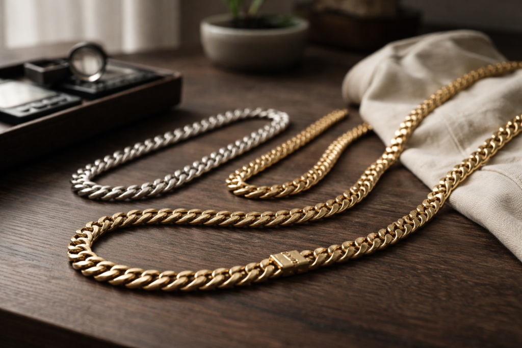 Cuban link-kæde: historie, kvalitetstjek, størrelser og styling